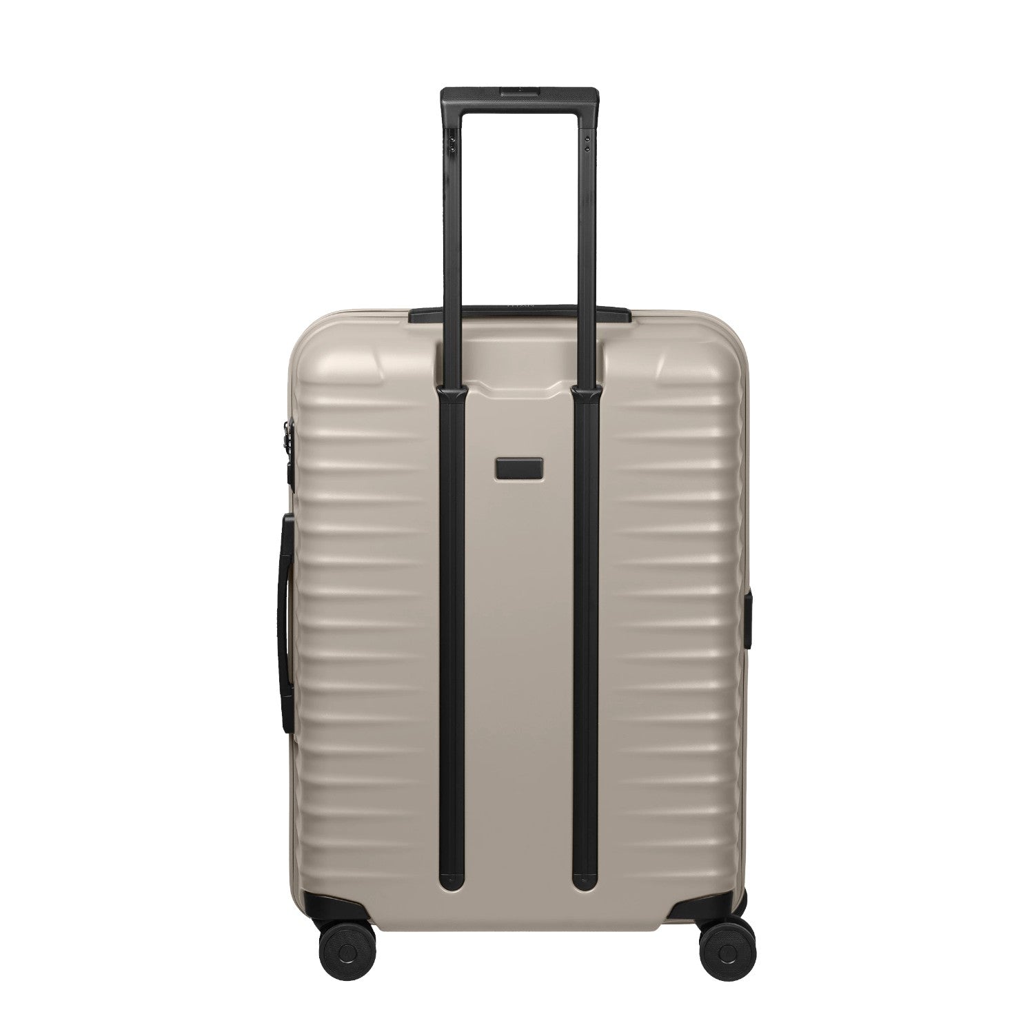 Lieblingstasche UPGRADE 4w Trolley M+ in beige with a hard shell, telescopic handle, and four spinner wheels.
