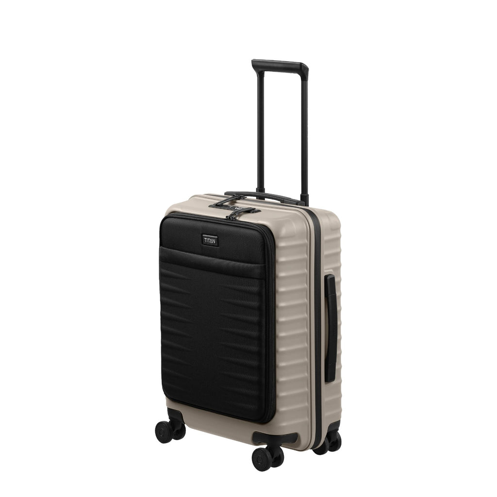 Lieblingstasche UPGRADE 4w Trolley S VT in beige and black with a front pocket and extendable handle