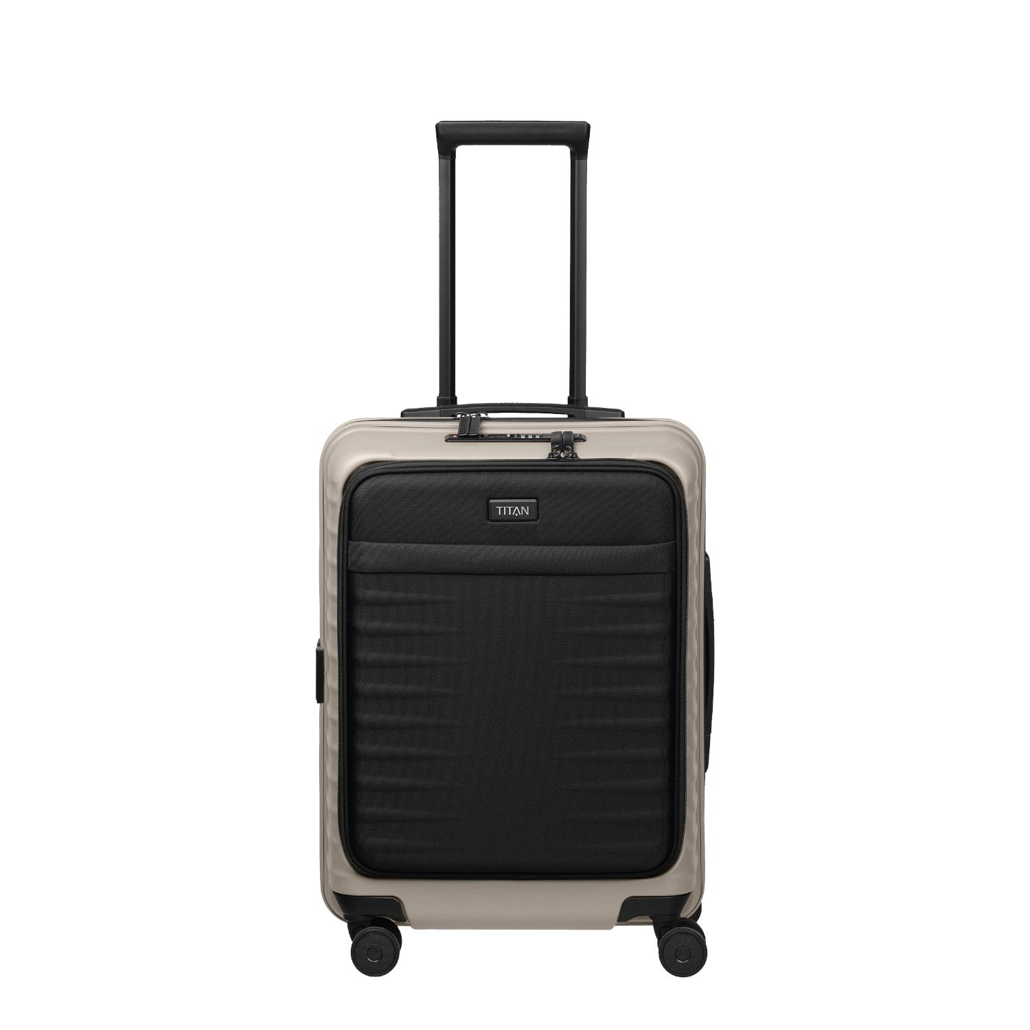 Lieblingstasche UPGRADE 4w Trolley S VT in beige and black with a front pocket and four spinner wheels