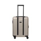 Lieblingstasche UPGRADE 4w Trolley S20 in beige with a telescopic handle and four wheels, rear view.