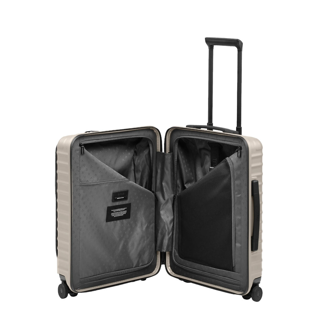 Lieblingstasche UPGRADE 4w Trolley S VT in beige with open interior featuring zippered compartments and lining