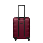 Lieblingstasche UPGRADE 4w Trolley S20 in dark red with a telescopic handle and four wheels, back view.