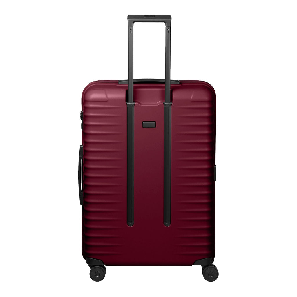 Lieblingstasche UPGRADE 4w Trolley L in dark red with a hard shell, telescopic handle, and four spinner wheels.