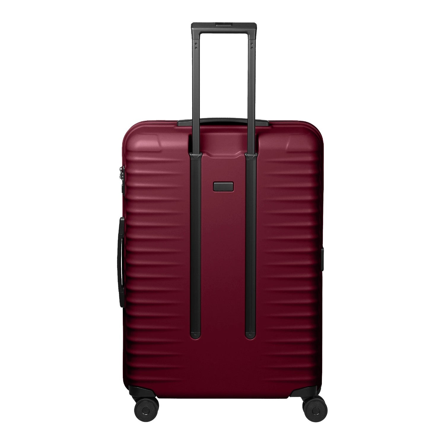 Lieblingstasche UPGRADE 4w Trolley L in dark red with a hard shell, telescopic handle, and four spinner wheels.