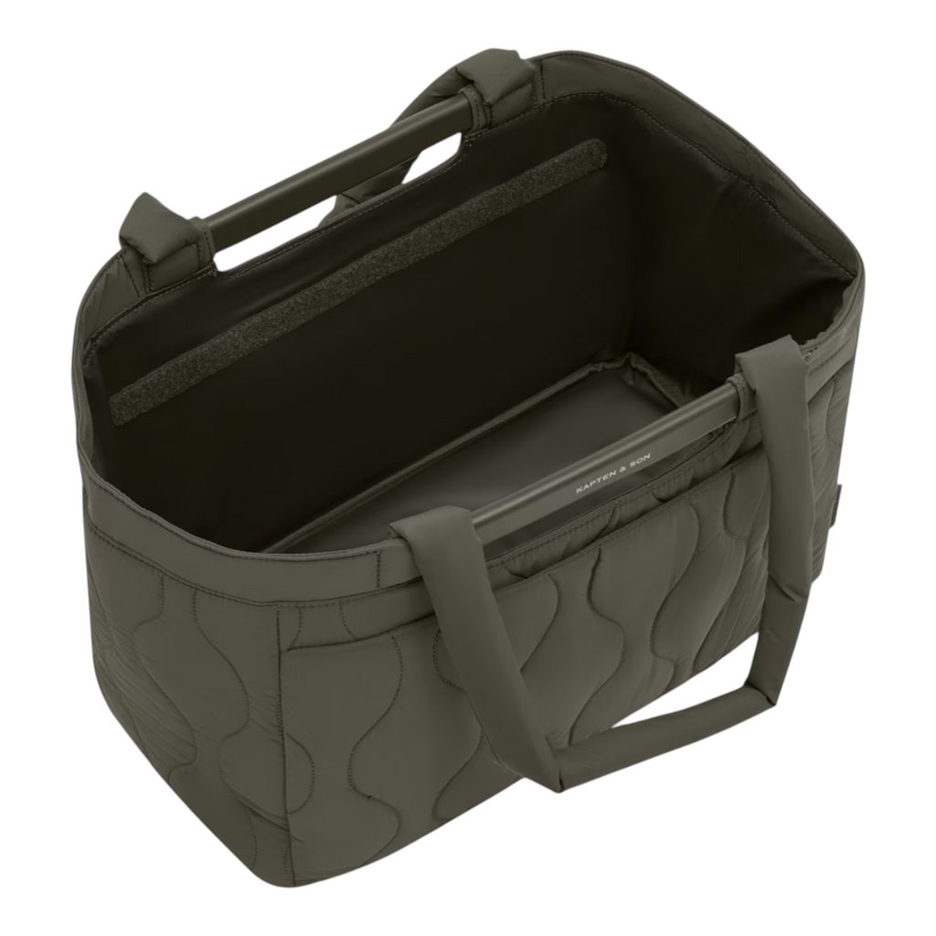 Lieblingstasche Vaasa quilted shopping basket in olive green with sturdy handles and open top design