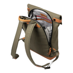 Lieblingstasche Wakayama olive green rolltop backpack with tan leather accents and interior patterned lining