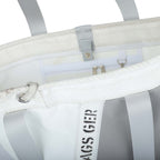 Lieblingstasche white and grey tote bag with grey straps and silver hardware. Interior features zip pockets and a key clip.