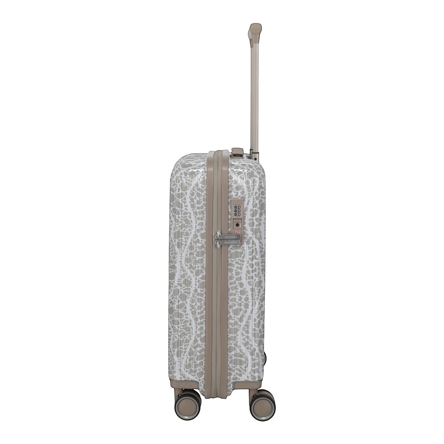Lieblingstasche Edition 4W Trolley S suitcase with a white lace pattern and beige trim. Features TSA lock and 4 spinner wheels.