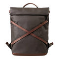 Lieblingstasche Yokohama dark brown rolltop backpack with decorative cross straps and embossed logo