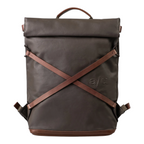 Lieblingstasche Yokohama dark brown rolltop backpack with decorative cross straps and embossed logo