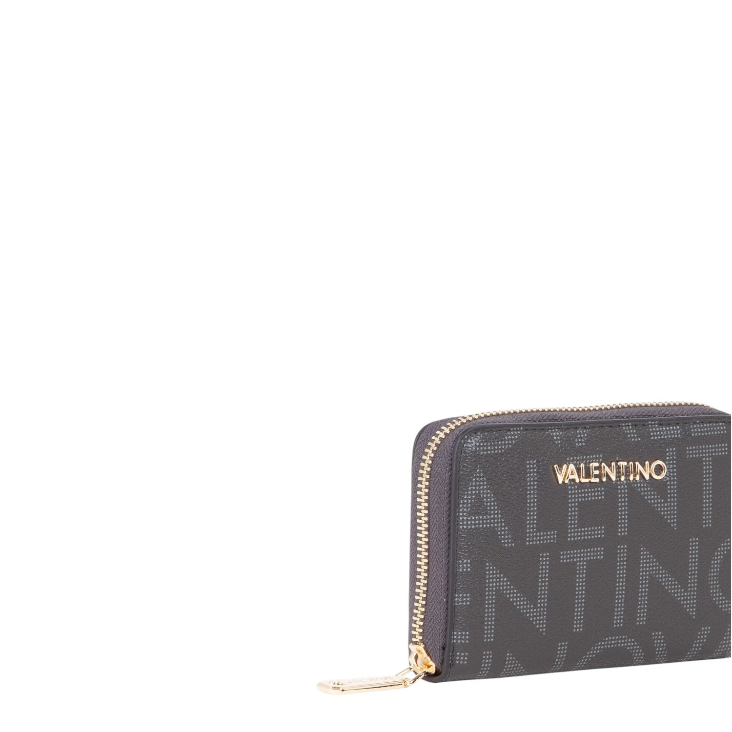 Lieblingstasche Zip Around Wallet Regina Re, black monogram wallet with gold hardware and zip closure.