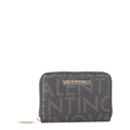 Lieblingstasche Zip Around Wallet Regina Re, a dark grey wallet with all-over embossed logo pattern and gold zip closure.