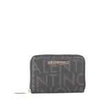 Lieblingstasche Zip Around Wallet Regina Re, a dark grey wallet with all-over embossed logo pattern and gold zip closure.