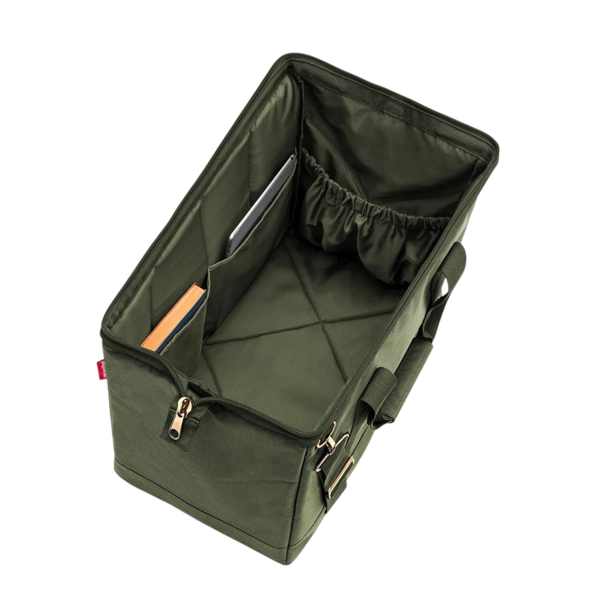 Lieblingstasche Allrounder L travel bag in olive green with internal pockets and open top view