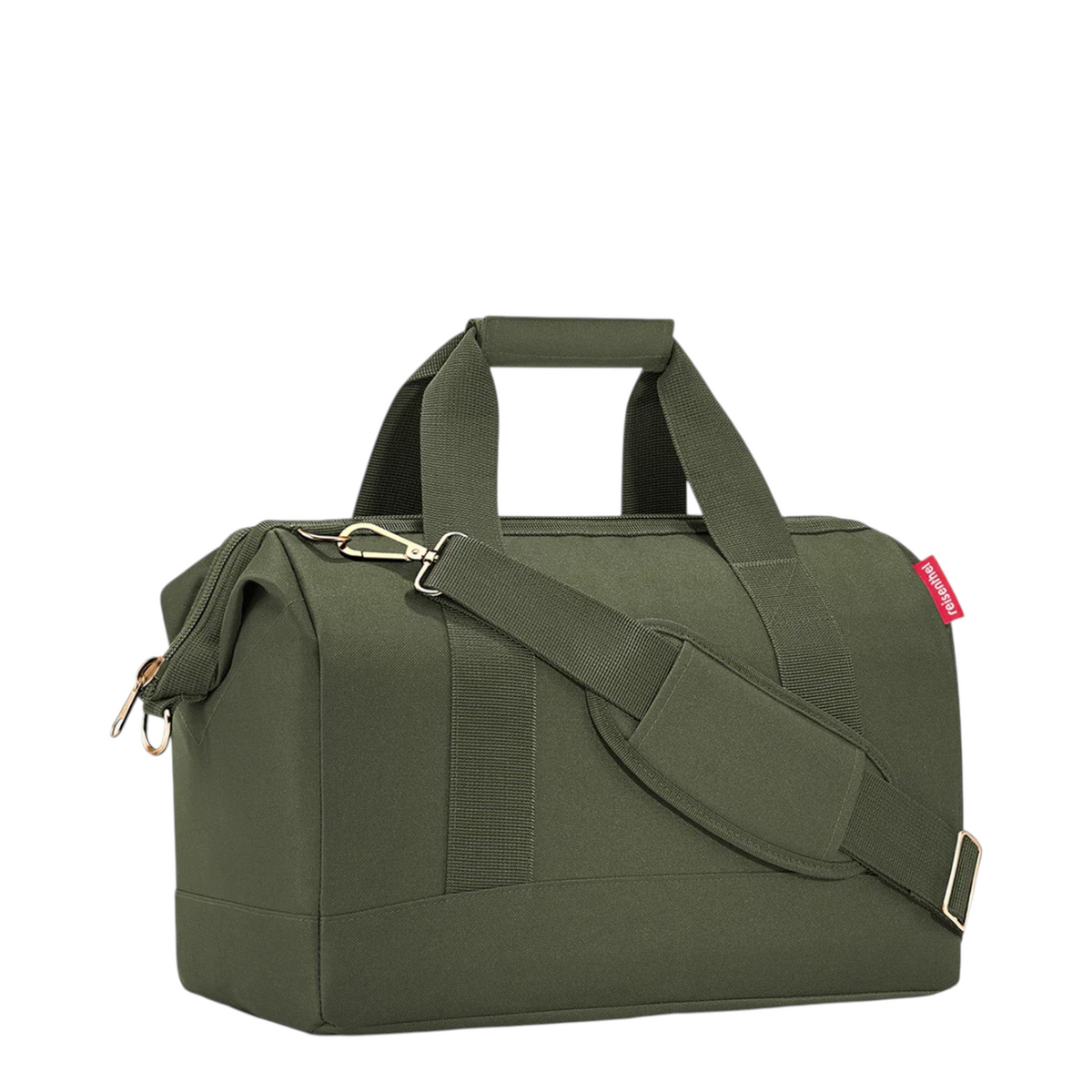Lieblingstasche Allrounder M travel bag in olive green with sturdy handles, shoulder strap, and zip closure.