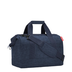 Lieblingstasche Allrounder M travel bag in dark blue heathered fabric with sturdy handles and shoulder strap