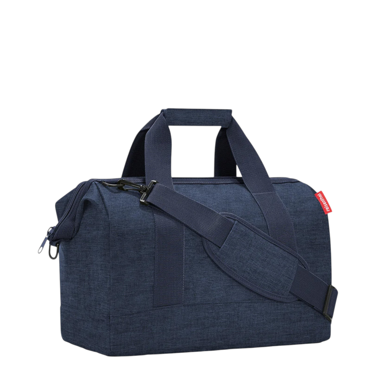 Lieblingstasche Allrounder M travel bag in dark blue heathered fabric with sturdy handles and shoulder strap