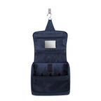 Lieblingstasche Toiletbag XL in navy blue with hanging hook, internal mirror, and multiple mesh storage compartments.