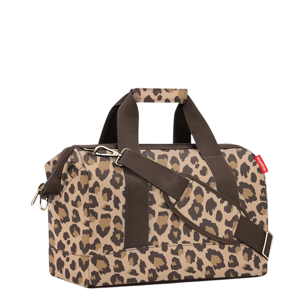 Lieblingstasche Allrounder M travel bag in leopard print with brown straps and padded shoulder support