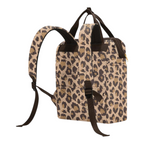 Lieblingstasche Allrounder R insulated backpack in leopard print with brown straps and adjustable shoulder straps