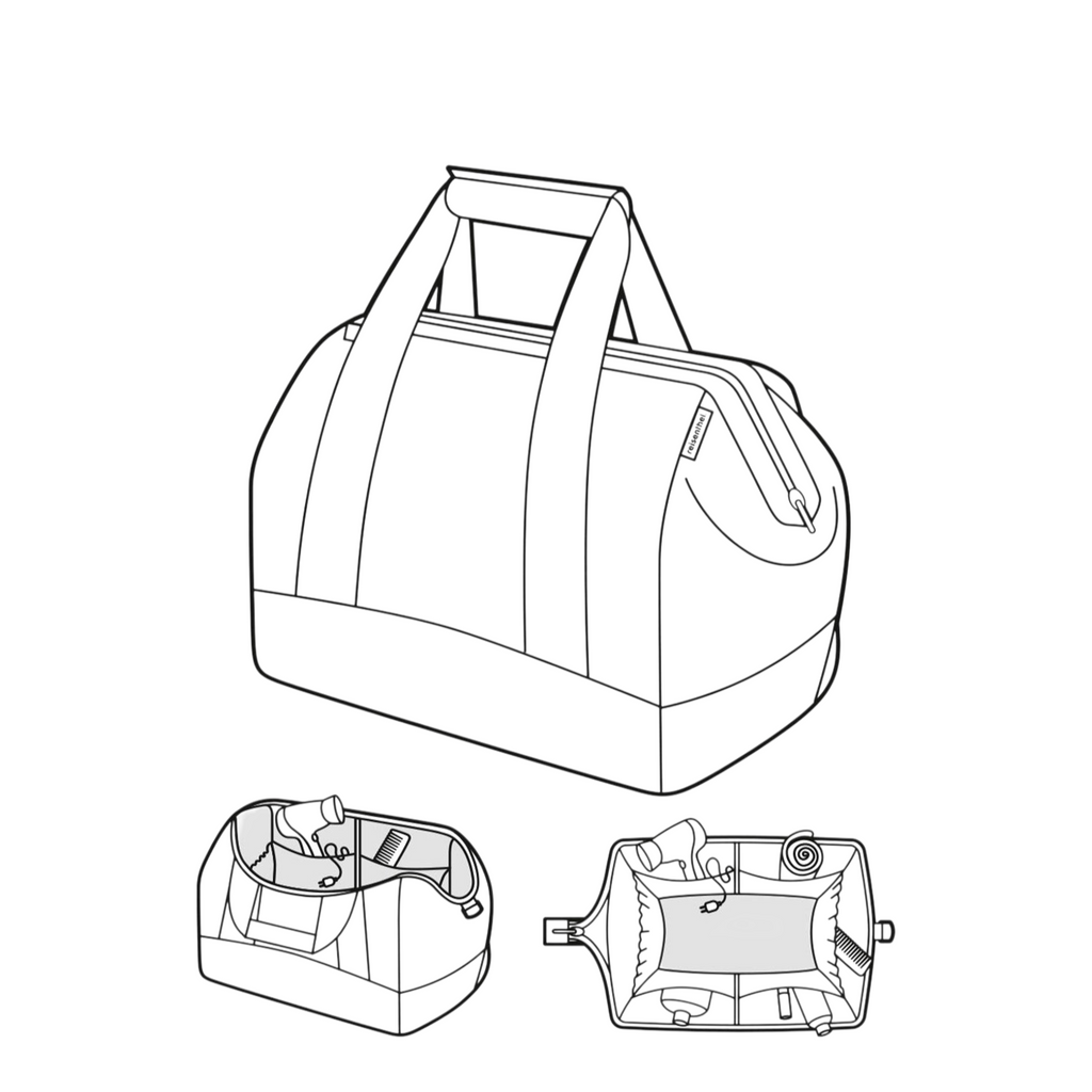 Lieblingstasche Allrounder M travel bag with internal compartments and padded shoulder strap in a line art illustration