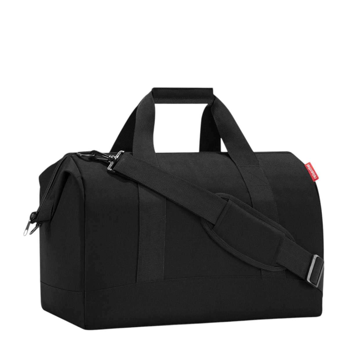 Lieblingstasche Allrounder L travel bag in black water-repellent polyester with padded shoulder strap and metal frame