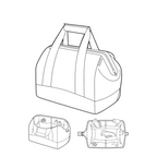 Lieblingstasche Allrounder L travel bag with internal compartments and padded shoulder strap in a line art sketch.