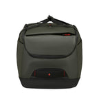 Lieblingstasche Ecodiver L duffle bag in dark green with black accents and red zipper pulls. Durable travel bag.