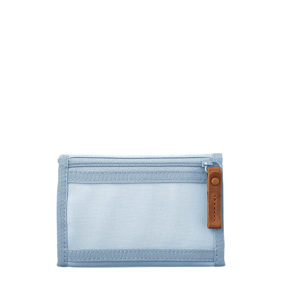 Lieblingstasche Skandi Edition light blue wallet with a transparent window and brown leather zipper pull