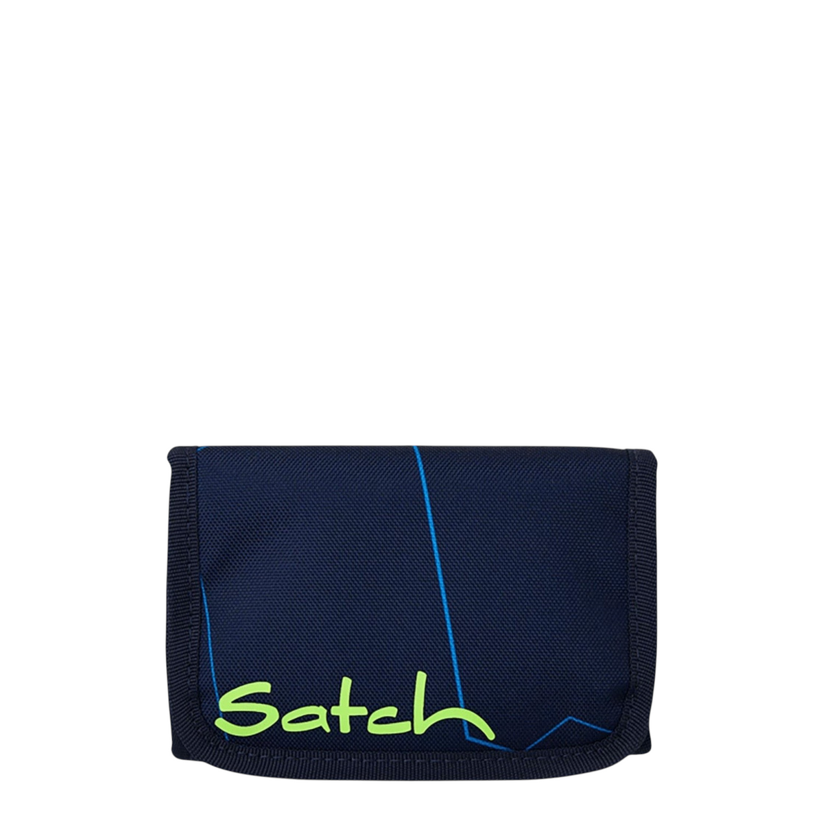Lieblingstasche Satch wallet in dark blue with neon green logo and geometric blue lines