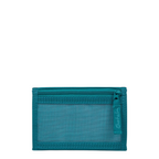 Lieblingstasche teal wallet with a transparent mesh window, zipper closure, and practical interior compartments.