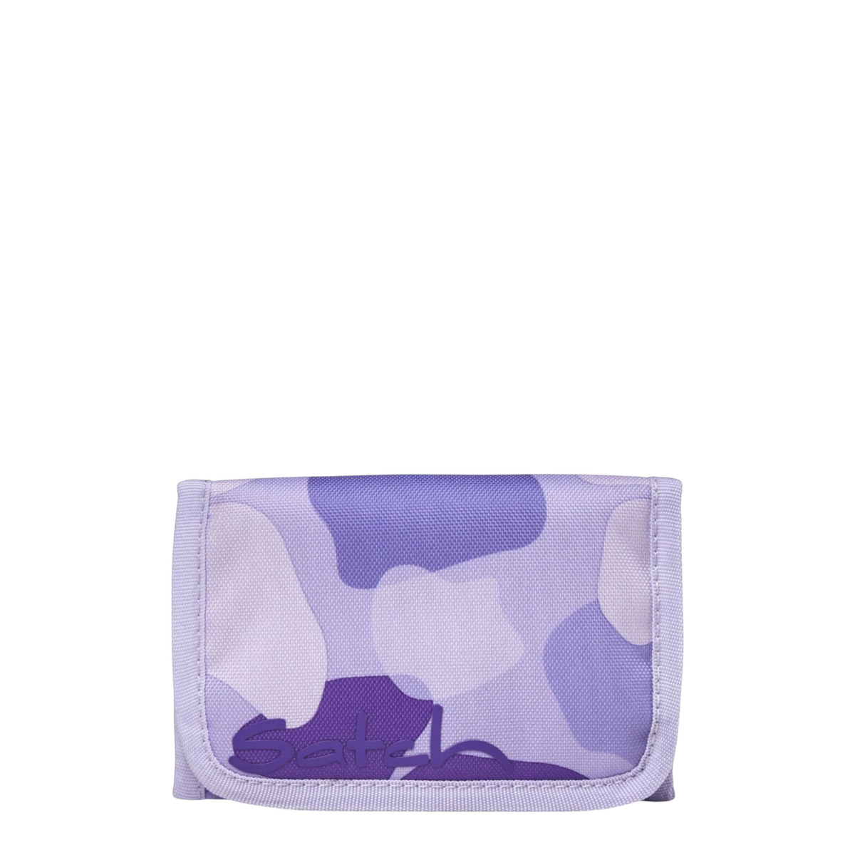 Lieblingstasche purple camouflage print wallet with Satch logo and organized compartments for coins and bills