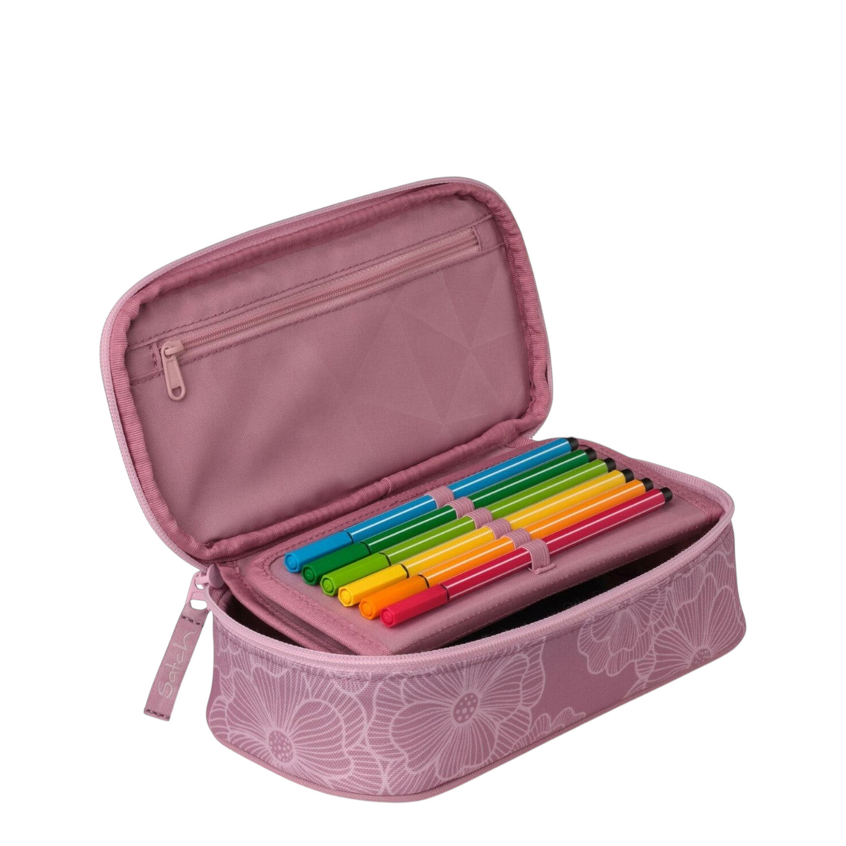 Lieblingstasche Satch Schlamperbox pencil case in dusty pink with floral pattern, internal organizer and zipper