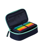 Lieblingstasche Satch pencil case in navy blue with mint green accents, featuring internal pen loops and organizer.