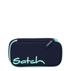 Lieblingstasche Satch pencil case in dark blue with mint green zipper and logo, made from recycled PET material.