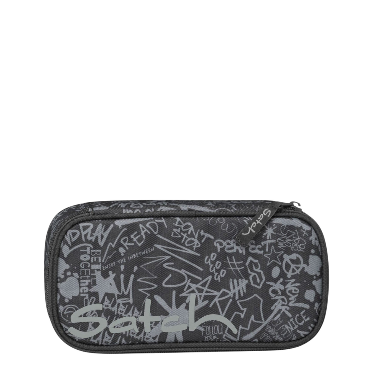 Lieblingstasche Satch Schlamperbox pencil case in grey with black graffiti print and durable recycled material