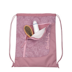 Lieblingstasche Satch drawstring sports bag in dusty pink with a floral pattern and a front zippered pocket.