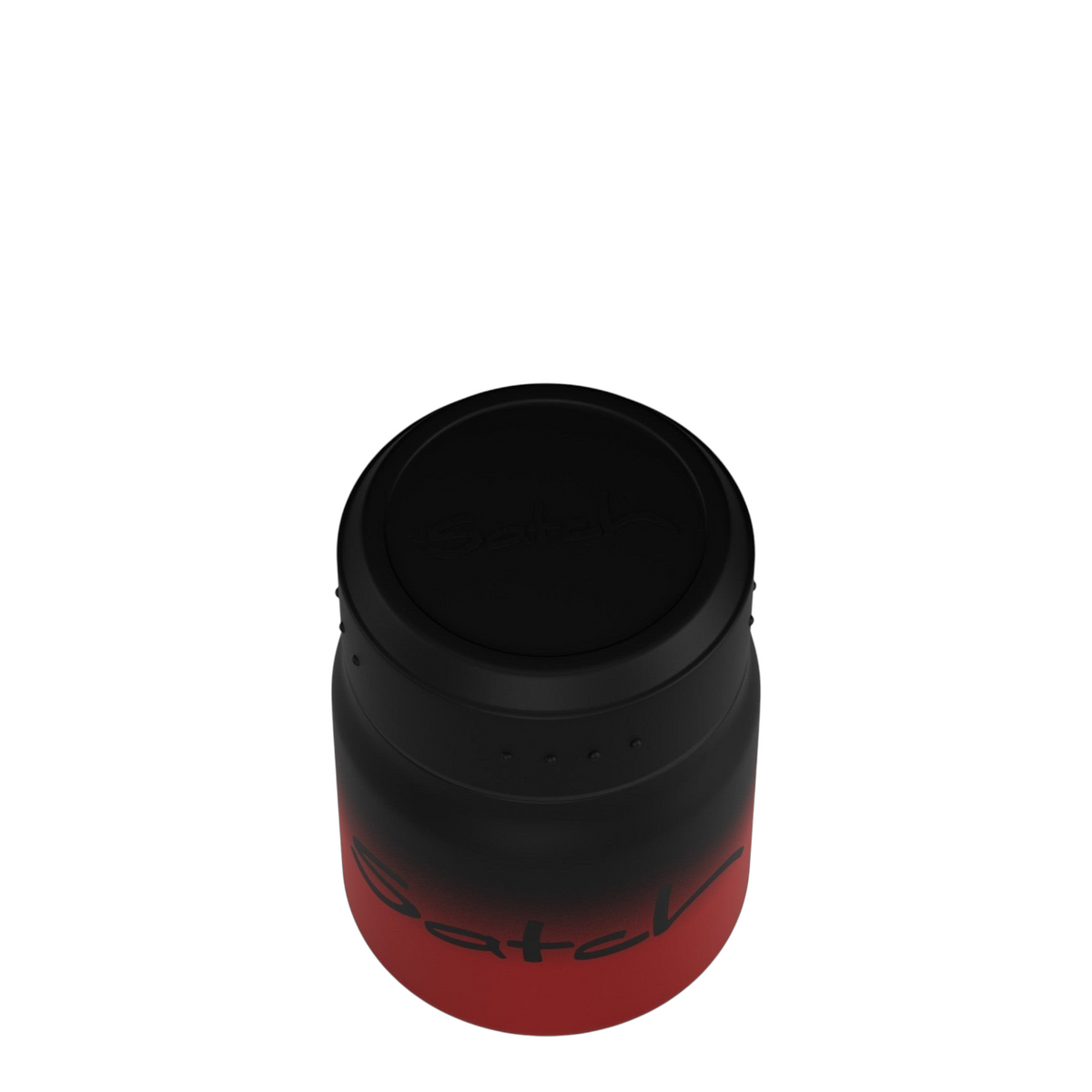 Lieblingstasche Satch insulated food container in black and red gradient with a secure lid, top view.