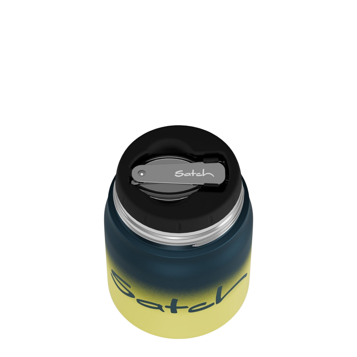 Lieblingstasche Satch insulated food container in blue and yellow with integrated spork on the lid