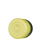Base of a yellow and dark blue Lieblingstasche Satch thermal food container showing 18/8 stainless steel markings