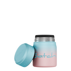 Lieblingstasche Satch insulated food container in a blue and pink gradient design with a matching lid