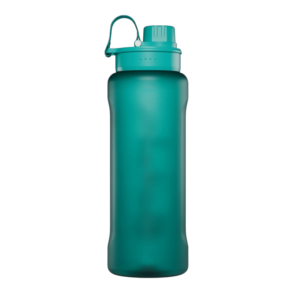 Lieblingstasche satch XL plastic water bottle in translucent teal with a secure leak-proof cap for daily use.