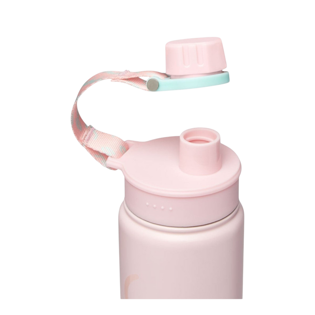 Lieblingstasche 0.5L stainless steel water bottle in light pink with a leak-proof cap and patterned carry strap
