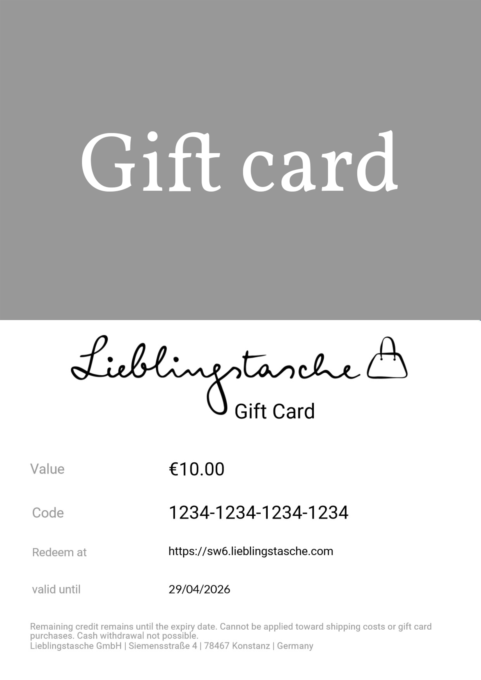 Lieblingstasche Online gift card Lieblingstasche Online gift card